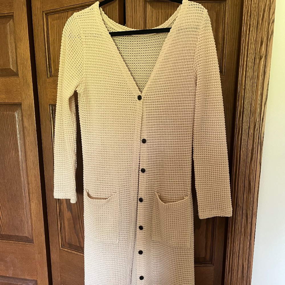 Tan long cardigan, size small.